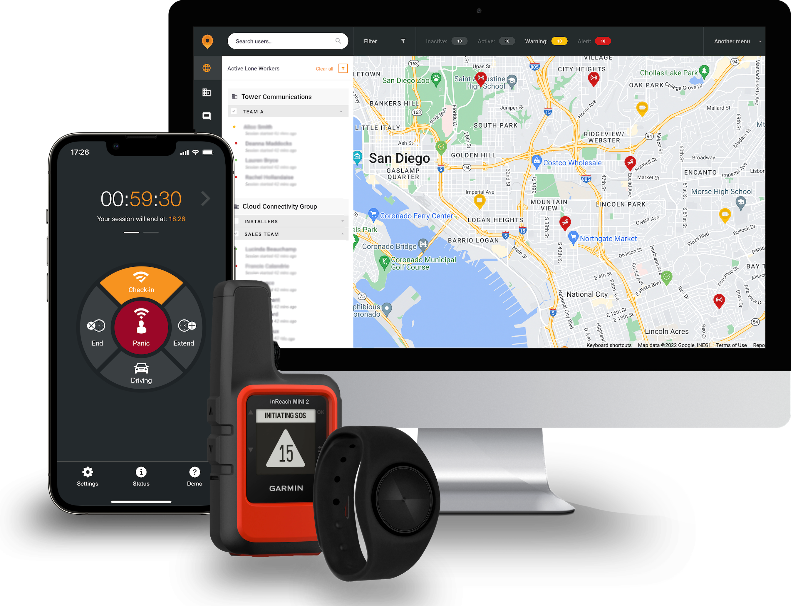 StaySafe screenshot: The StaySafe lone worker app and hub is trusted by organisations worldwide who testify to its ease-of-use ease of use, reliability, and flexibility. Wearable technology and satellite tracking devices are available for workers in remote or high-risk areas.