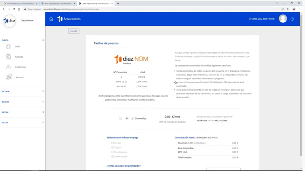 DiezNOM screenshot: DiezNOM client area