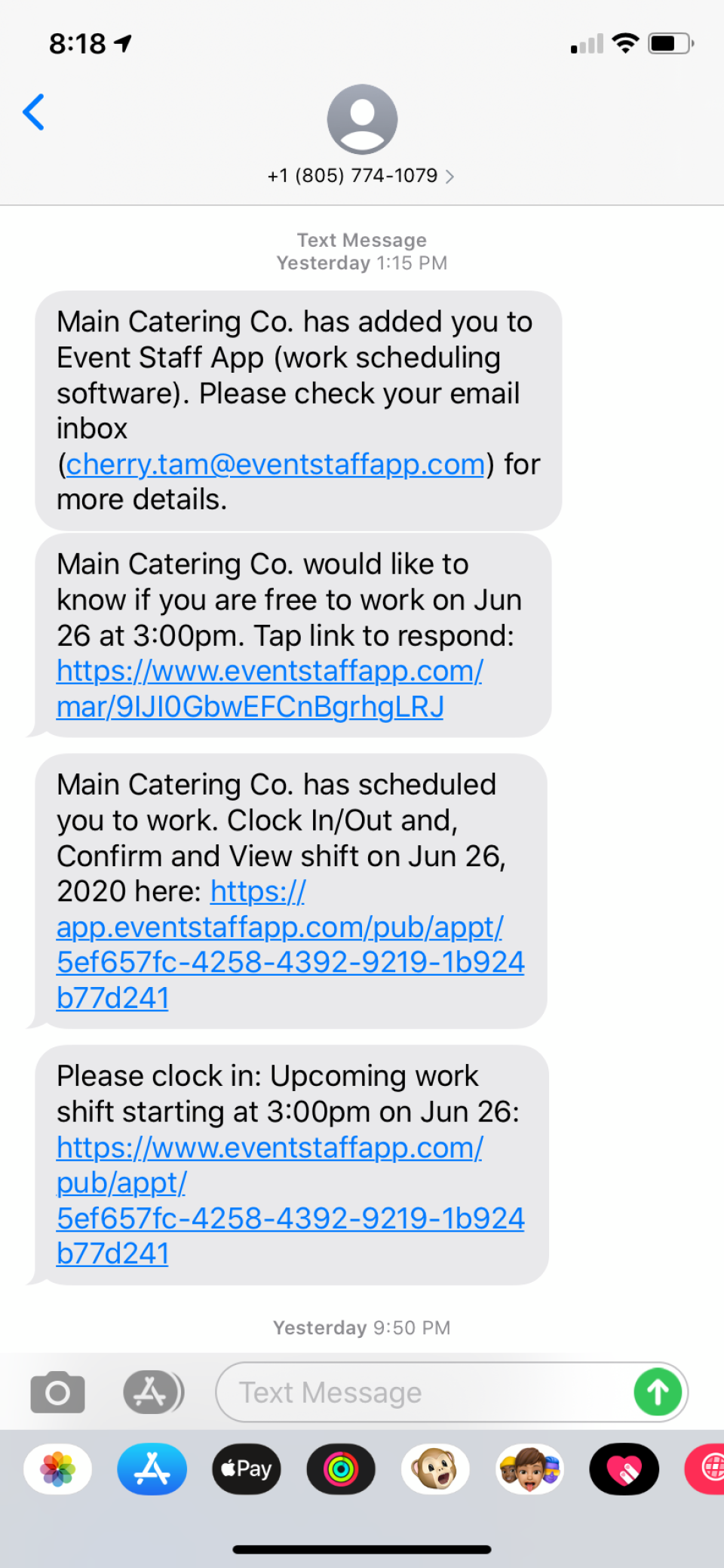 Event Staff App Software - Automated text messages sent from the system so that you don't have to spend time texting your staff.