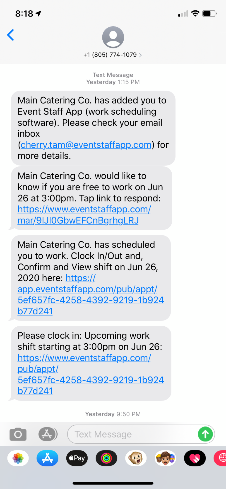 Automated text messages sent from the system so that you don't have to spend time texting your staff.
