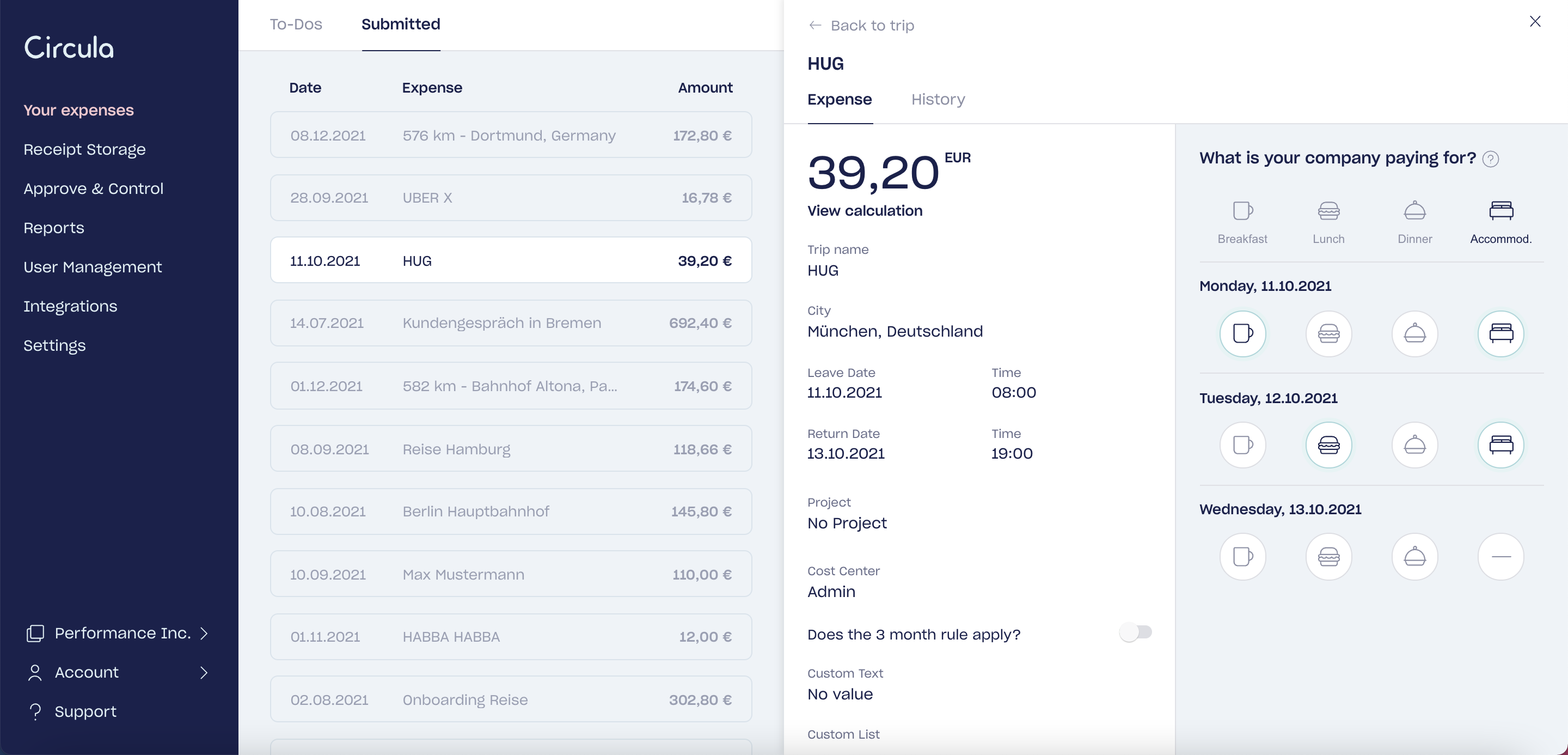 Circula web app overview travel expense
