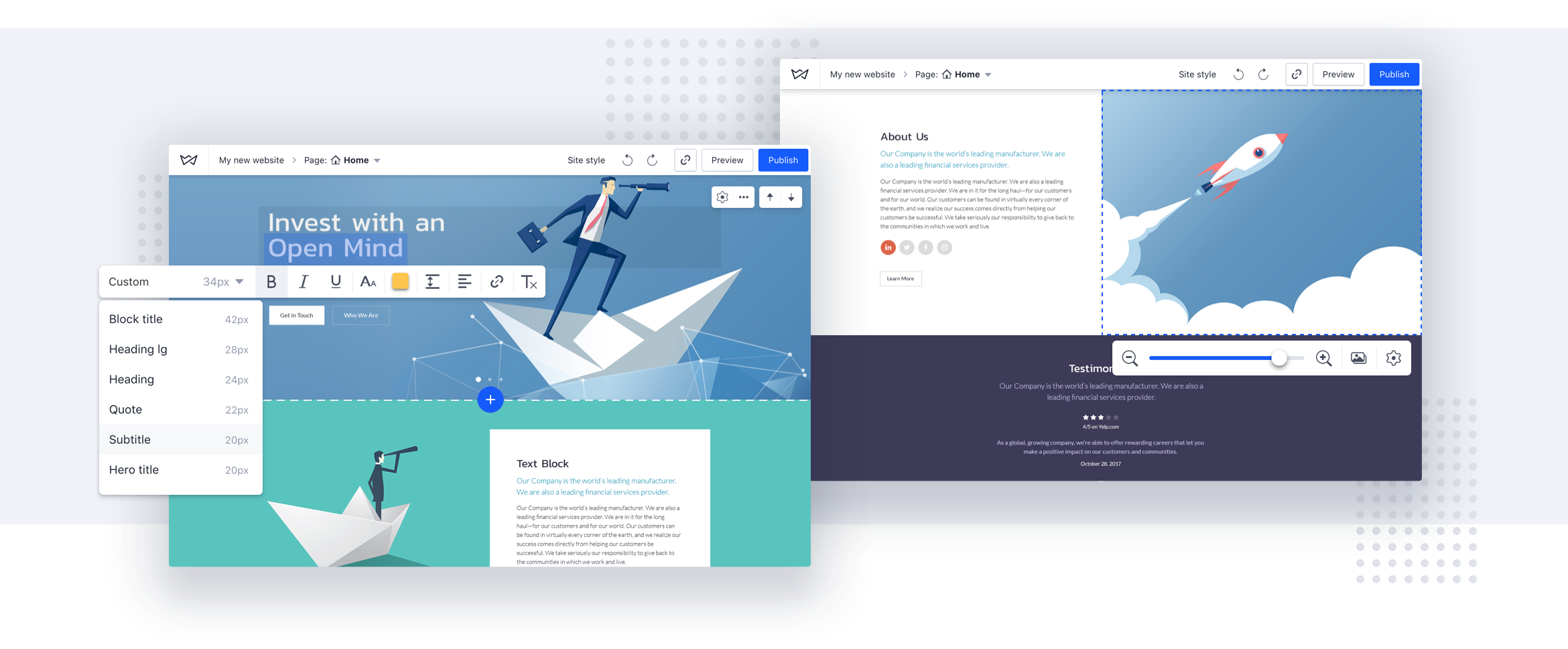 Weblium Software - Add your texts, images, or videos in one click. All your content will be adjusted to the block layout automatically.