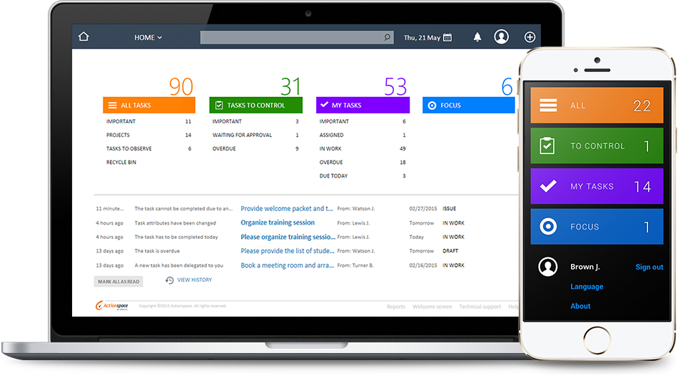 Stay on top of your day with an intuitive Actionspace's dashboard