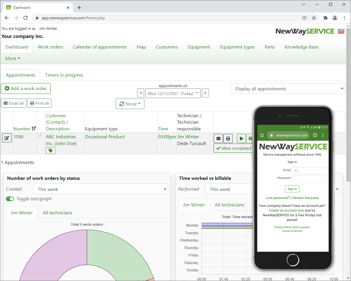 NewWaySERVICE screenshot: Service Order Software - NewWaySERVICE