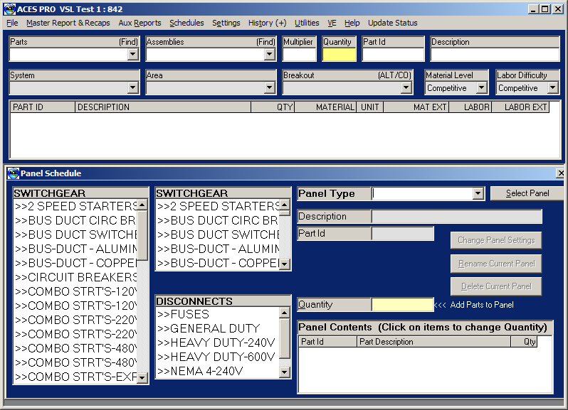 ACES PRO Software - SwitchGear schedule