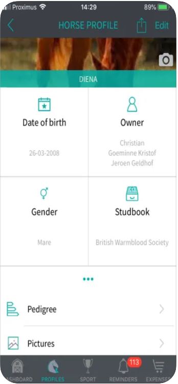 Equicty screenshot: Equicty horse profiles