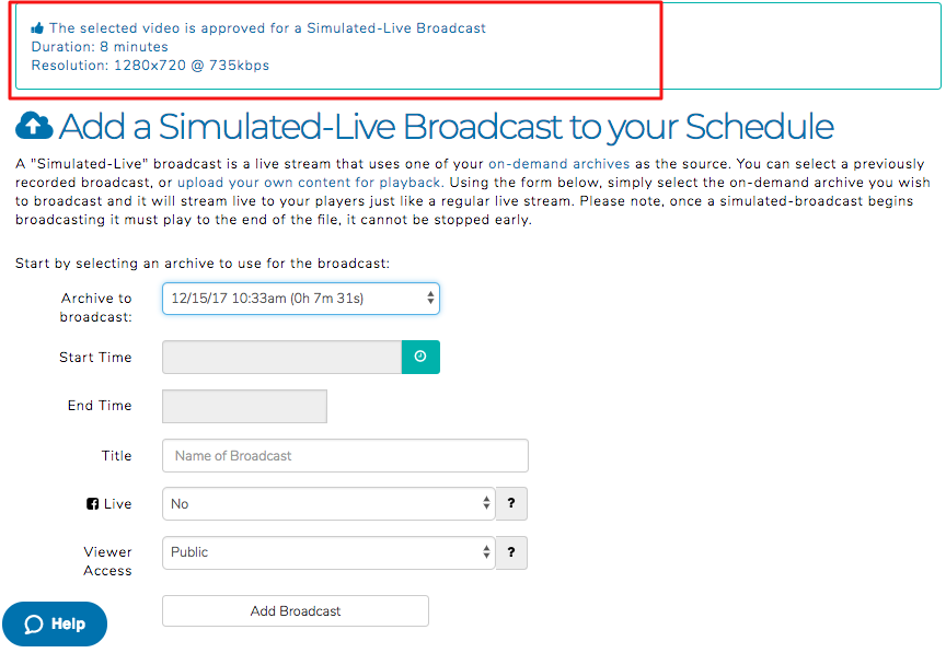 StreamSpot schedule broadcast