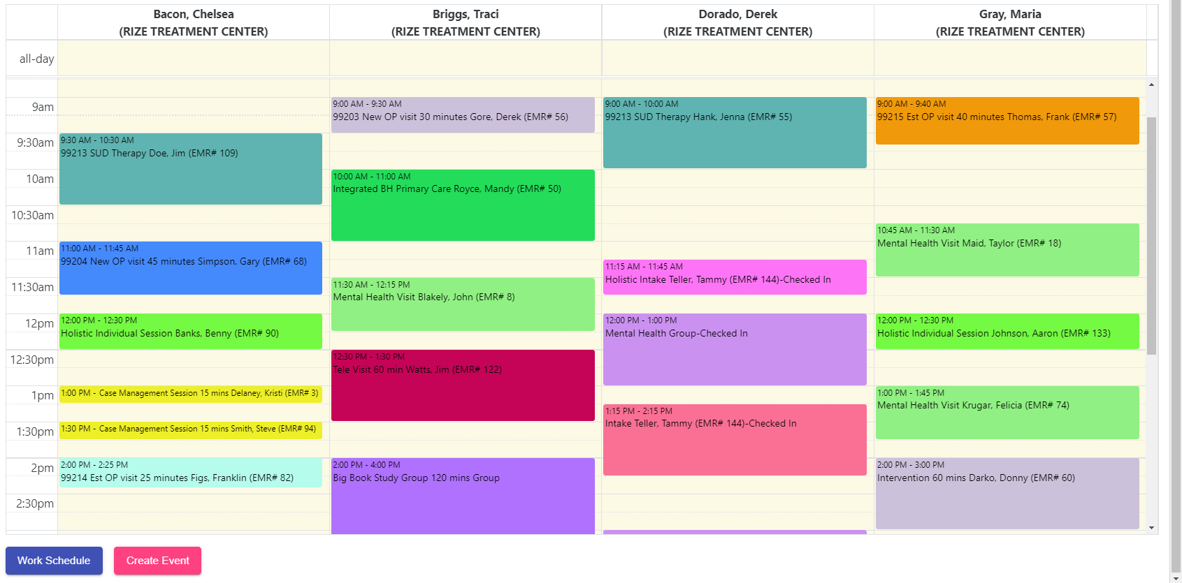 AZZLY Rize Software - Calendar View in AZZLY Rize. AZZLY supports all the needs of mental health and addiction treatment providers including documentation, scheduling, appointment reminders, telehealth, e-prescribing. labs, and revenue cycle management.