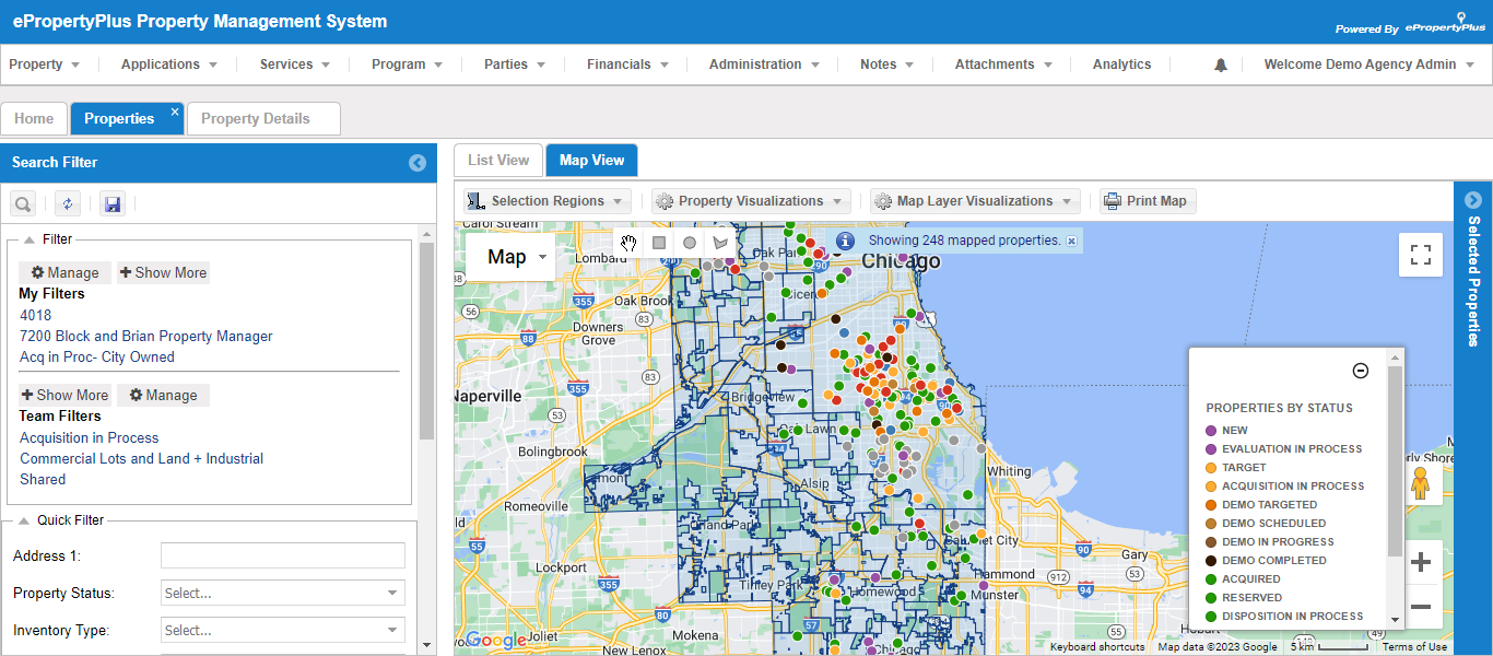 ePropertyPlus screenshot: ePropertyPlus map view