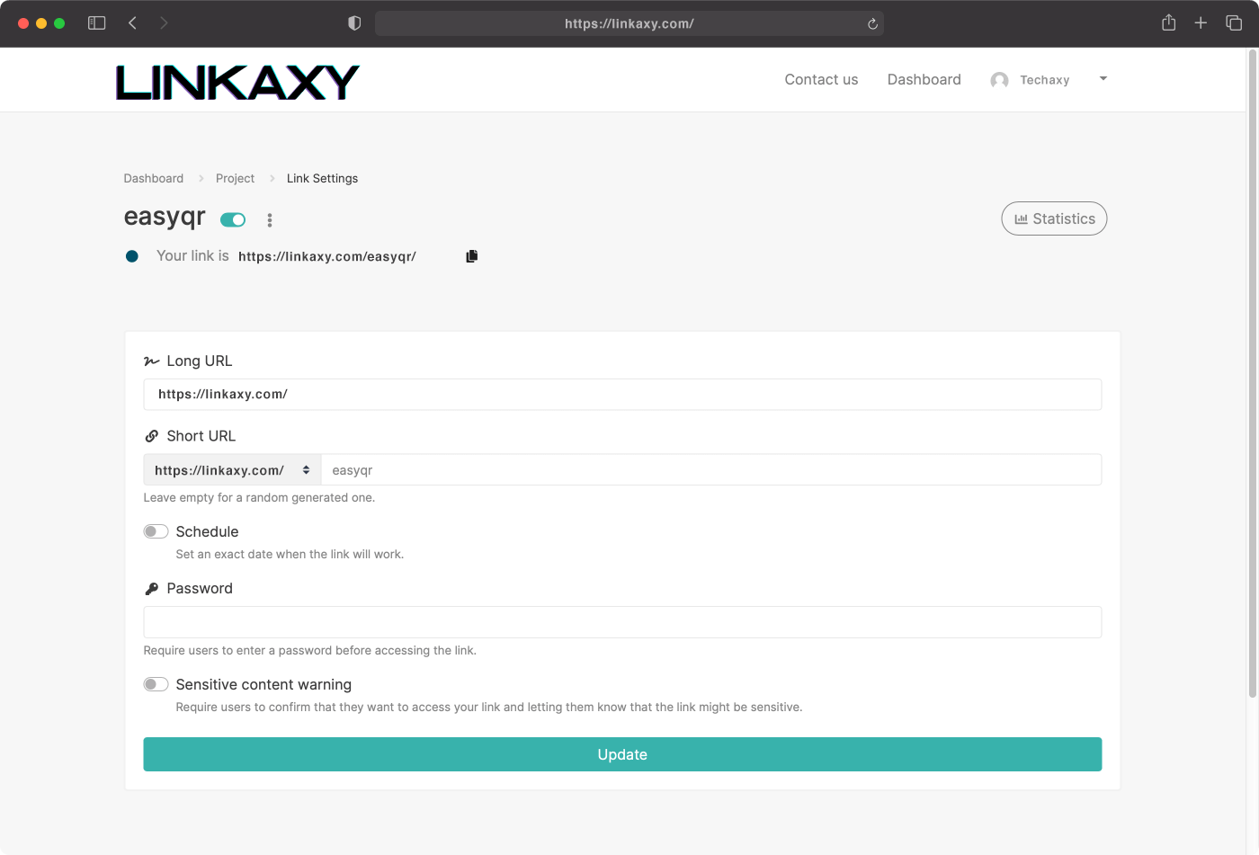 Linkaxy link settings
