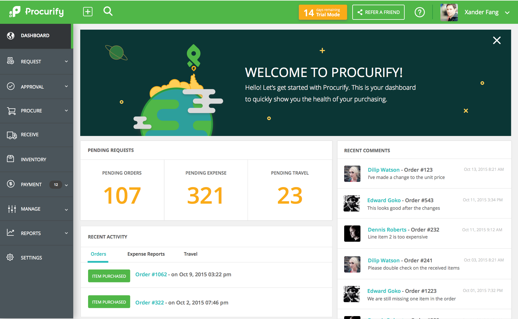 Welcome Dashboard