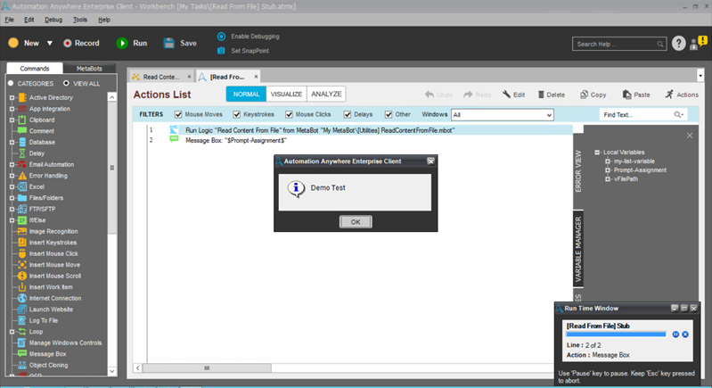 Automation Anywhere Enterprise actions list