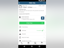 Fergus Software - The Job Card on the Fergus mobile app with start/stop timer