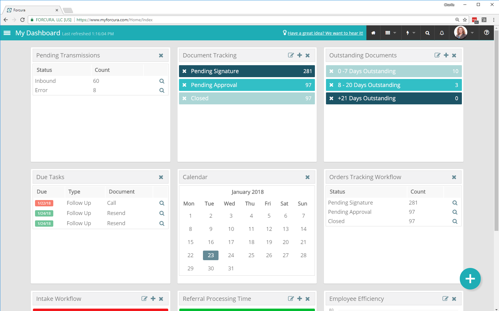 Forcura Software - Document tracking dashboard