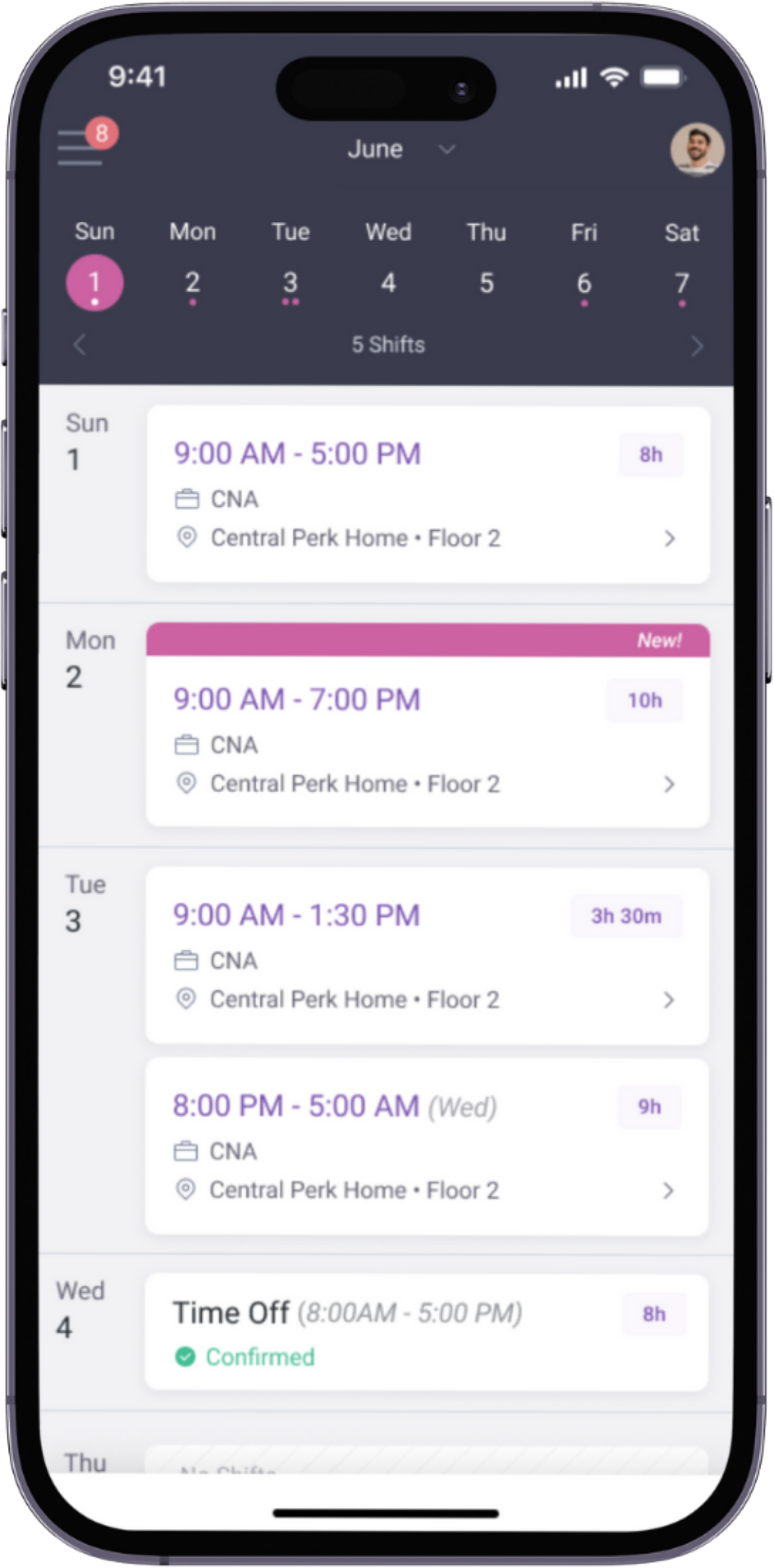 Viventium Software Software - Employee Self Service. Mobile view of ESS, providing access to the rest of the software with important information available on login.