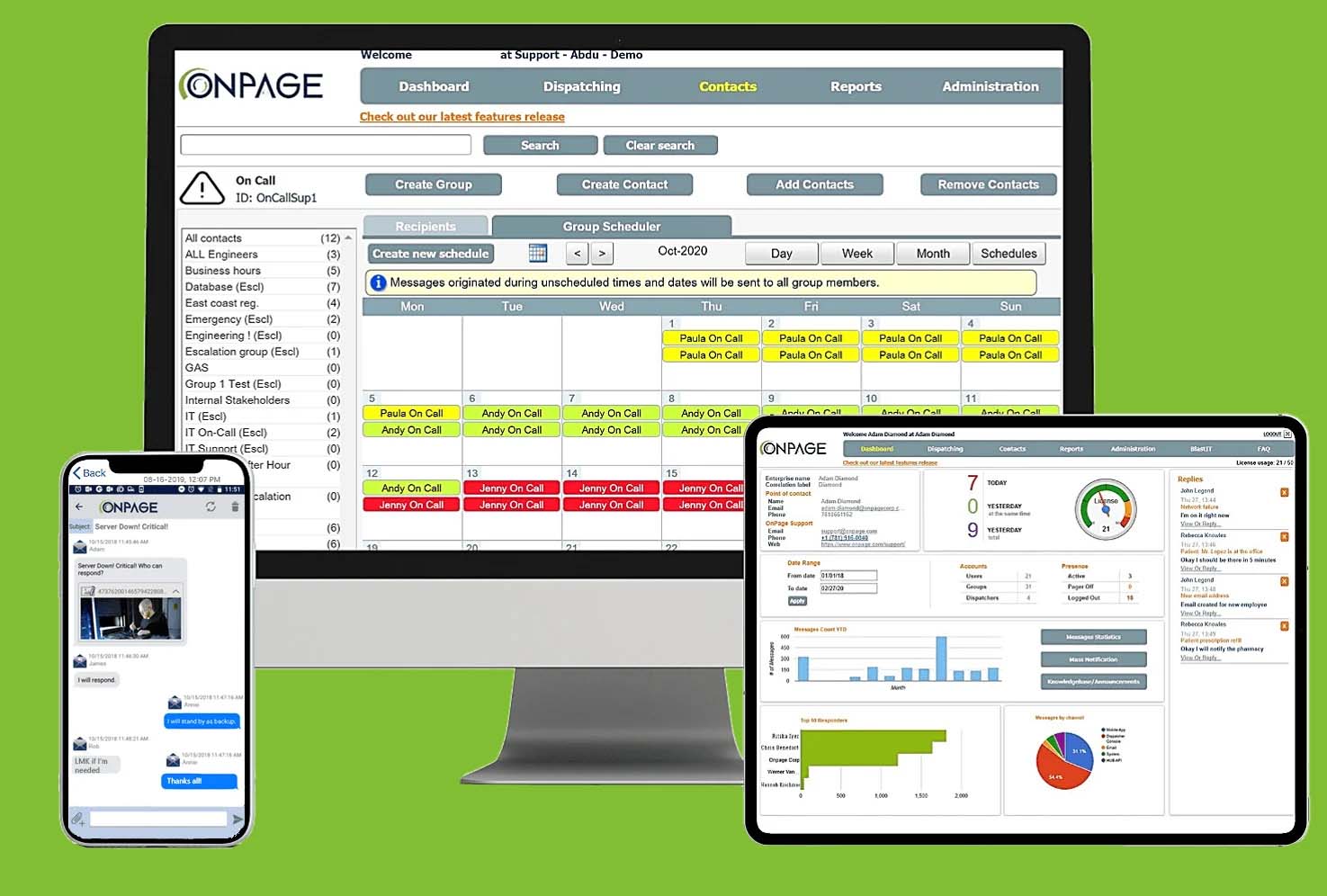 Create and manage multiple on-call schedules for teams, all under one platform. Democratize schedule creation for employees through OnPage’s fail-safe scheduler while ensuring continuous, error-free coverage when schedules are populated incorrectly.
