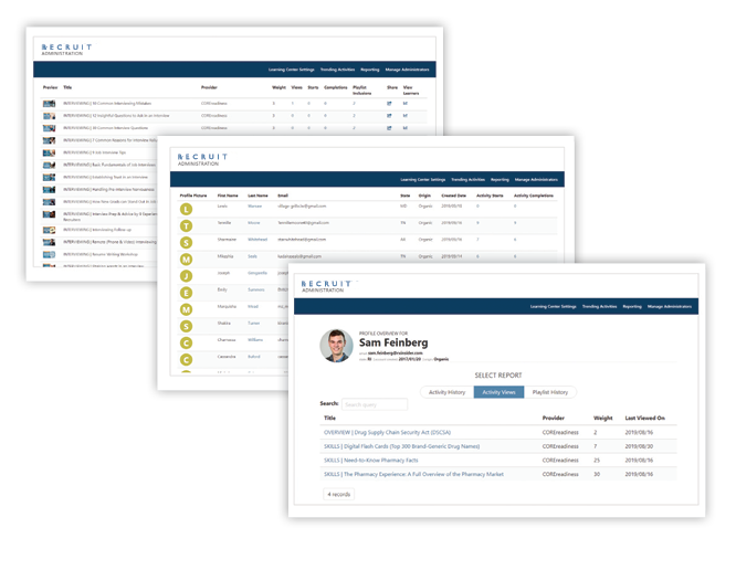 CORE RECRUIT screenshot: CORE RECRUIT admin portal