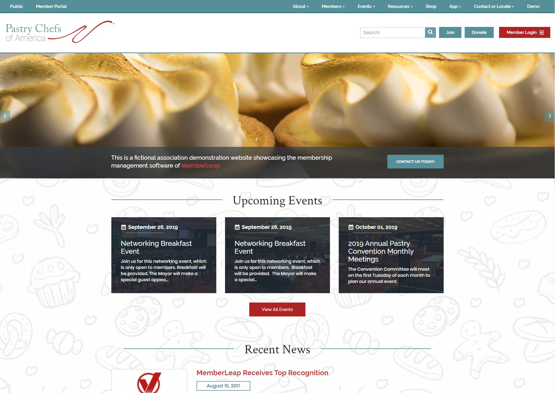 MemberLeap Software - The Pastry Chefs of America is our fictional association demonstration website where you can see an actual back-end of our software