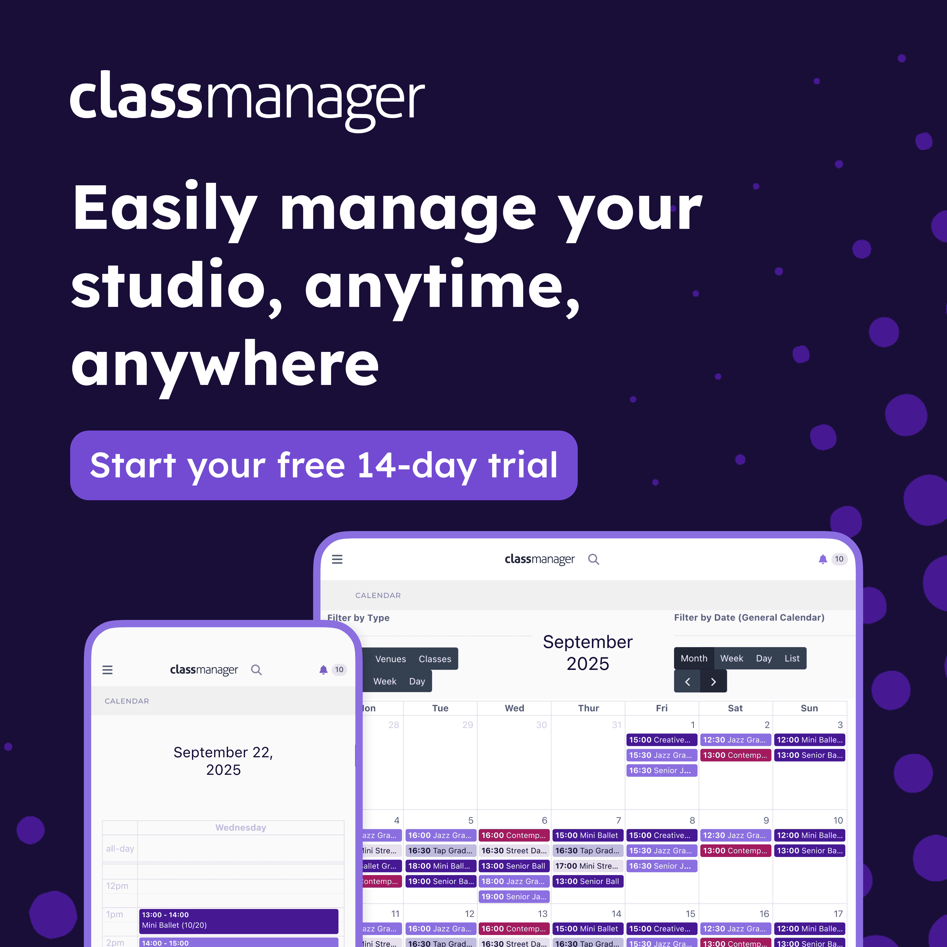 Class Manager Software - Manage studios with mobile, desktop or tablet