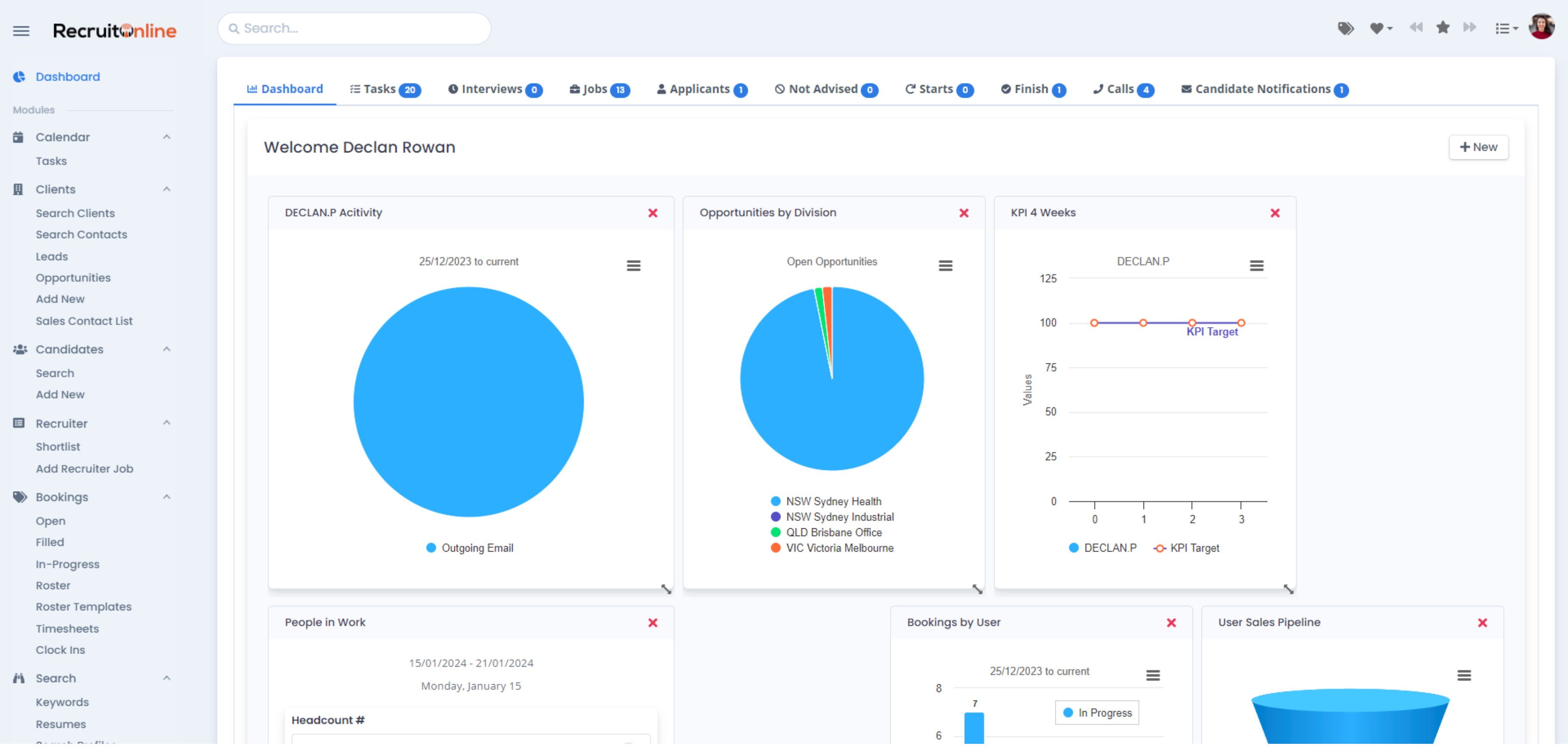 RecruitOnline screenshot: RecruitOnline - Dashboard