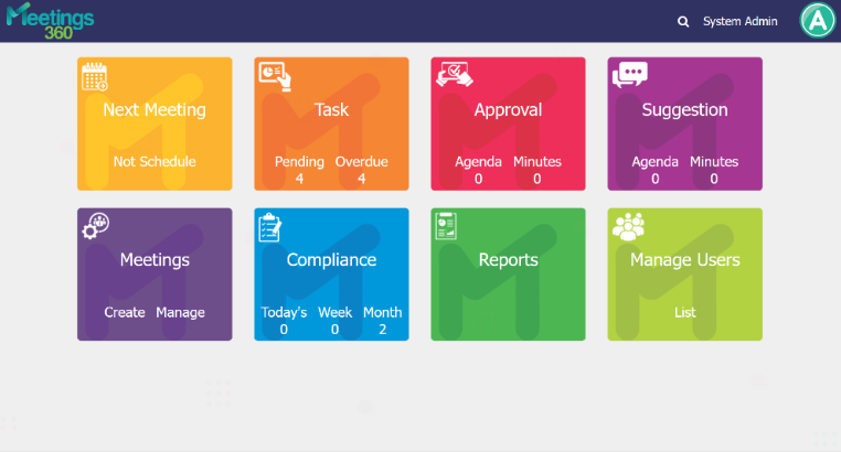 Meetings360 screenshot: Meetings360 dashboard