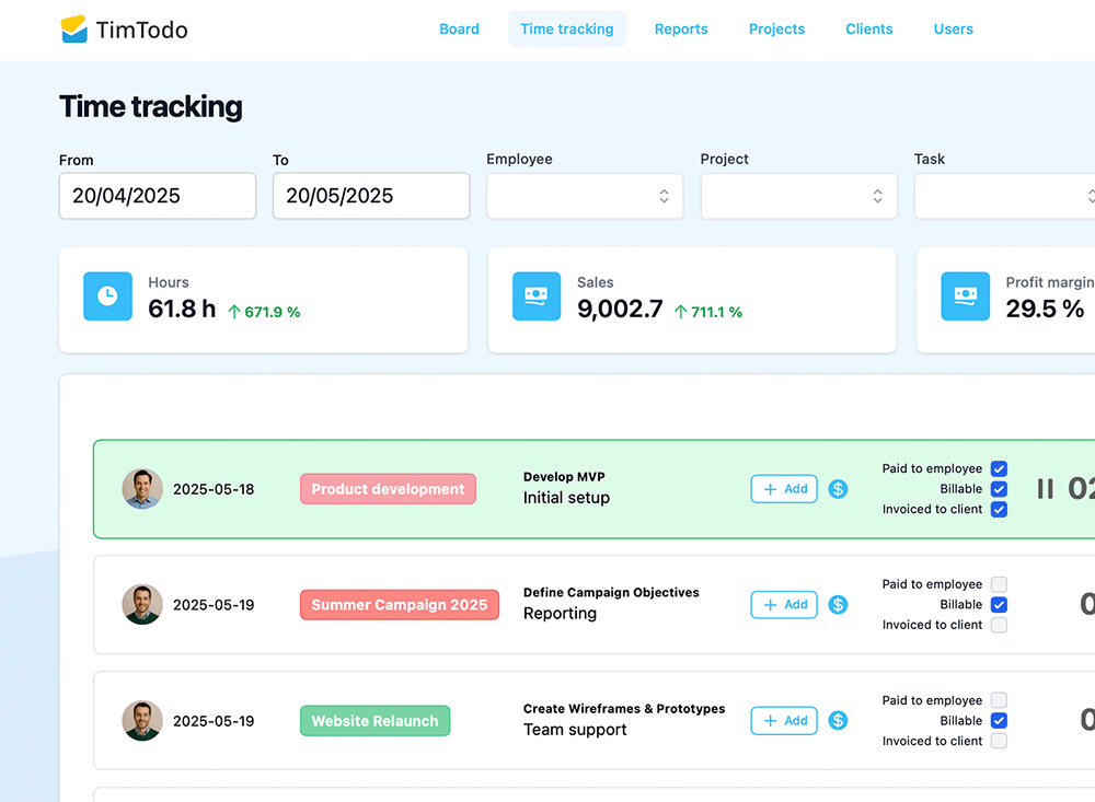 TimTodo screenshot: TimTodo time tracking