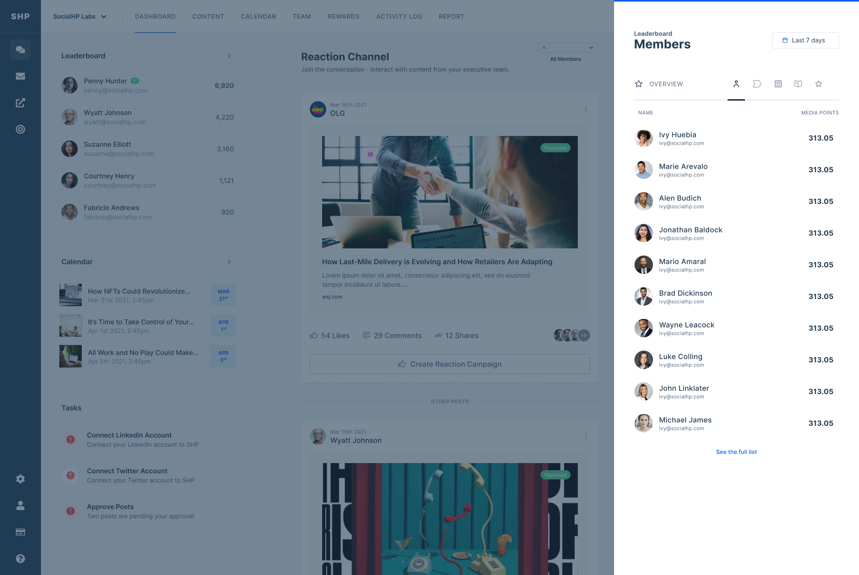 SocialHP is designed to build excitement and engagement. Employees can curate content, interact with their peers, and see how their social influence stacks up on the company leaderboard.