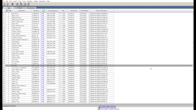 ProSeries Fixed Asset Manager screenshot: ProSeries Fixed Assets Manager client list