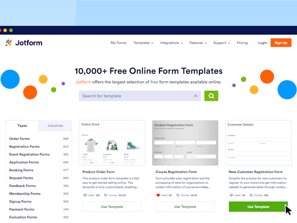 Jotform Software - Jotform offers the largest selection of free form templates available online.