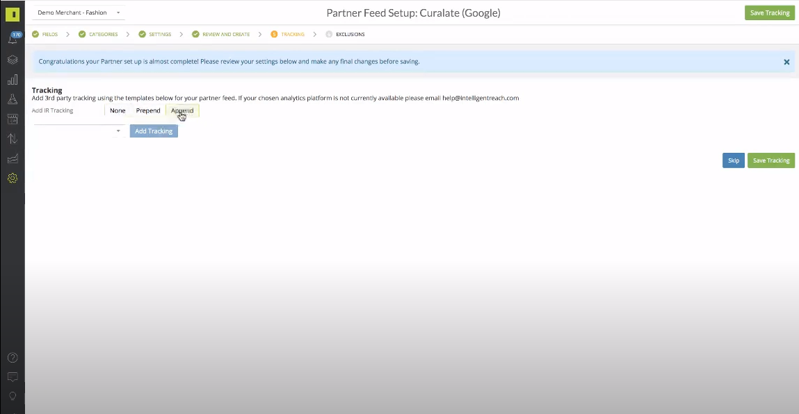 Intelligent Reach screenshot: Intelligent Reach partner feed tracking