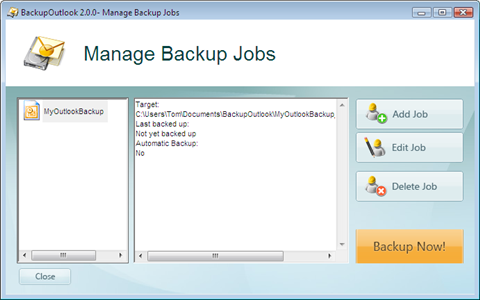 BackupOutlook backup job management