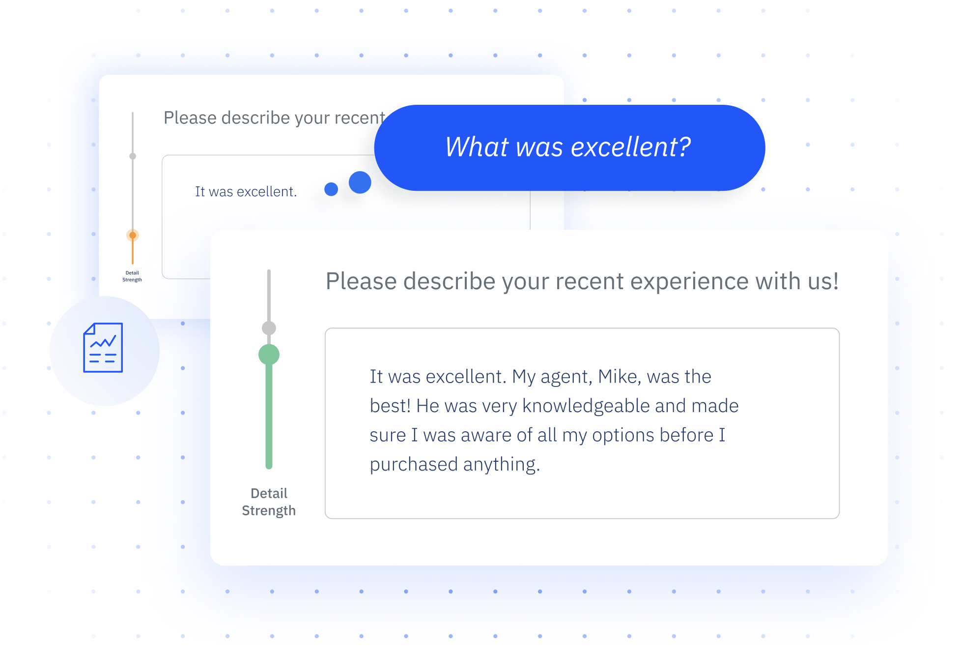 Conversational Surveys: InMoment’s patented, AI-Powered Engagement Engine™ encourages rich conversations by intelligently listening and responding to customers in real time, eliciting not only more, but more valuable responses.