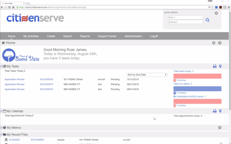 Citizenserve Permitting screenshot: Citizenserve Permitting view tasks