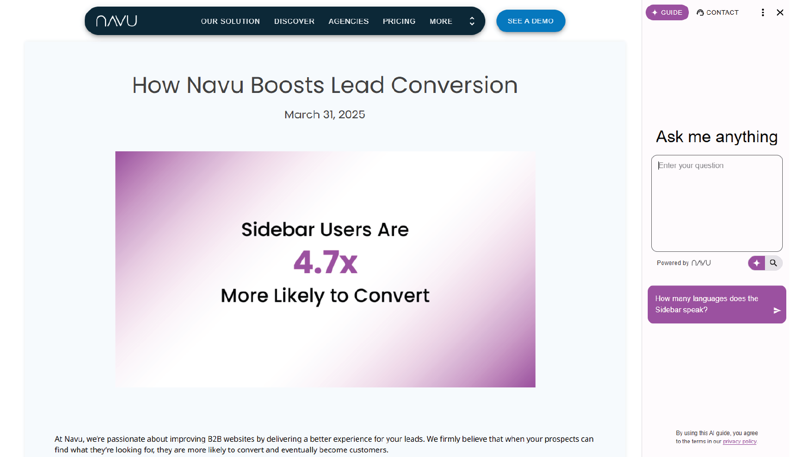 Navu Software - Navu sidebar