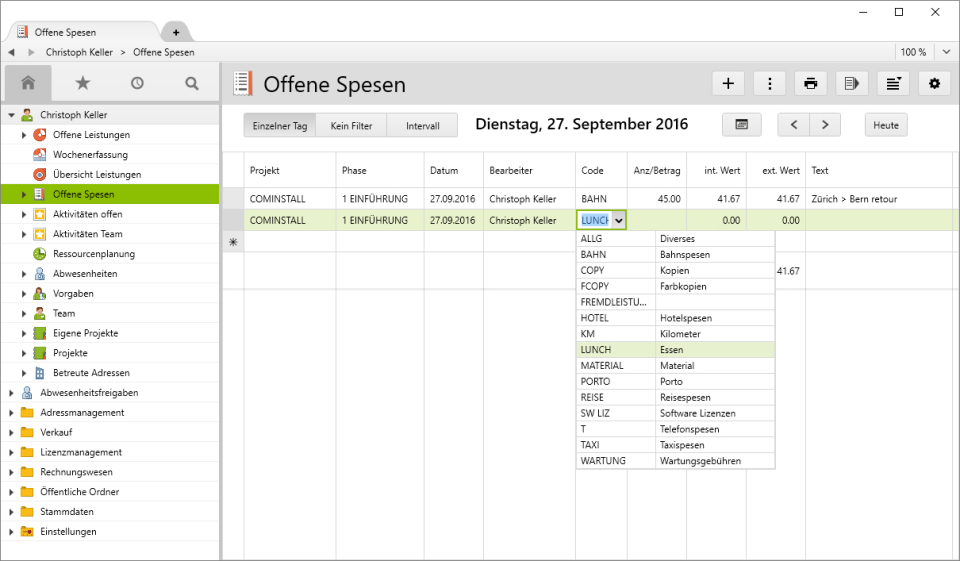 Vertec open expenses