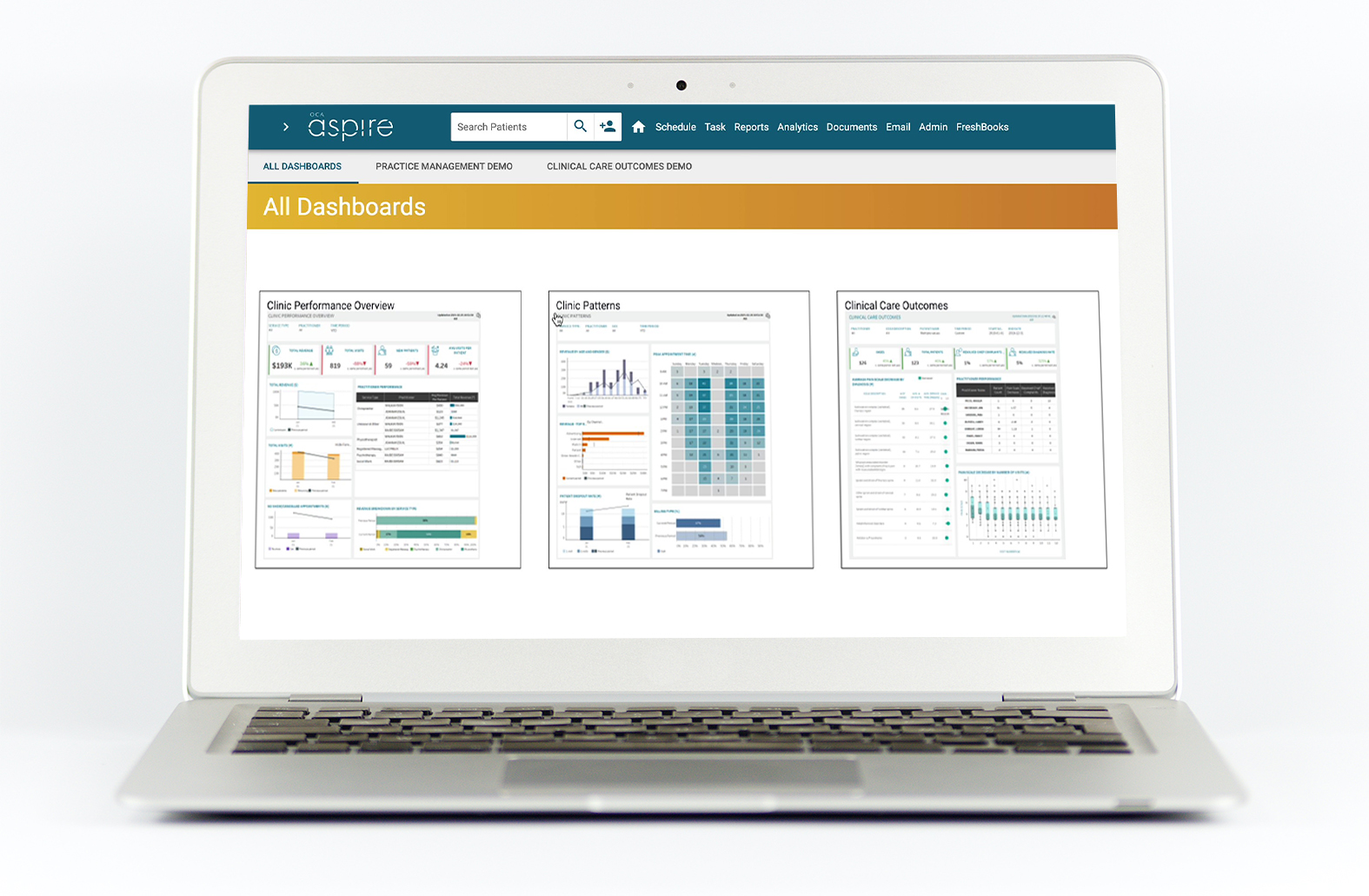 OCA Aspire Dashboards, powered by Tableau, give you real time performance metrics and allow you make informed clinical and business decisions to grow your business.