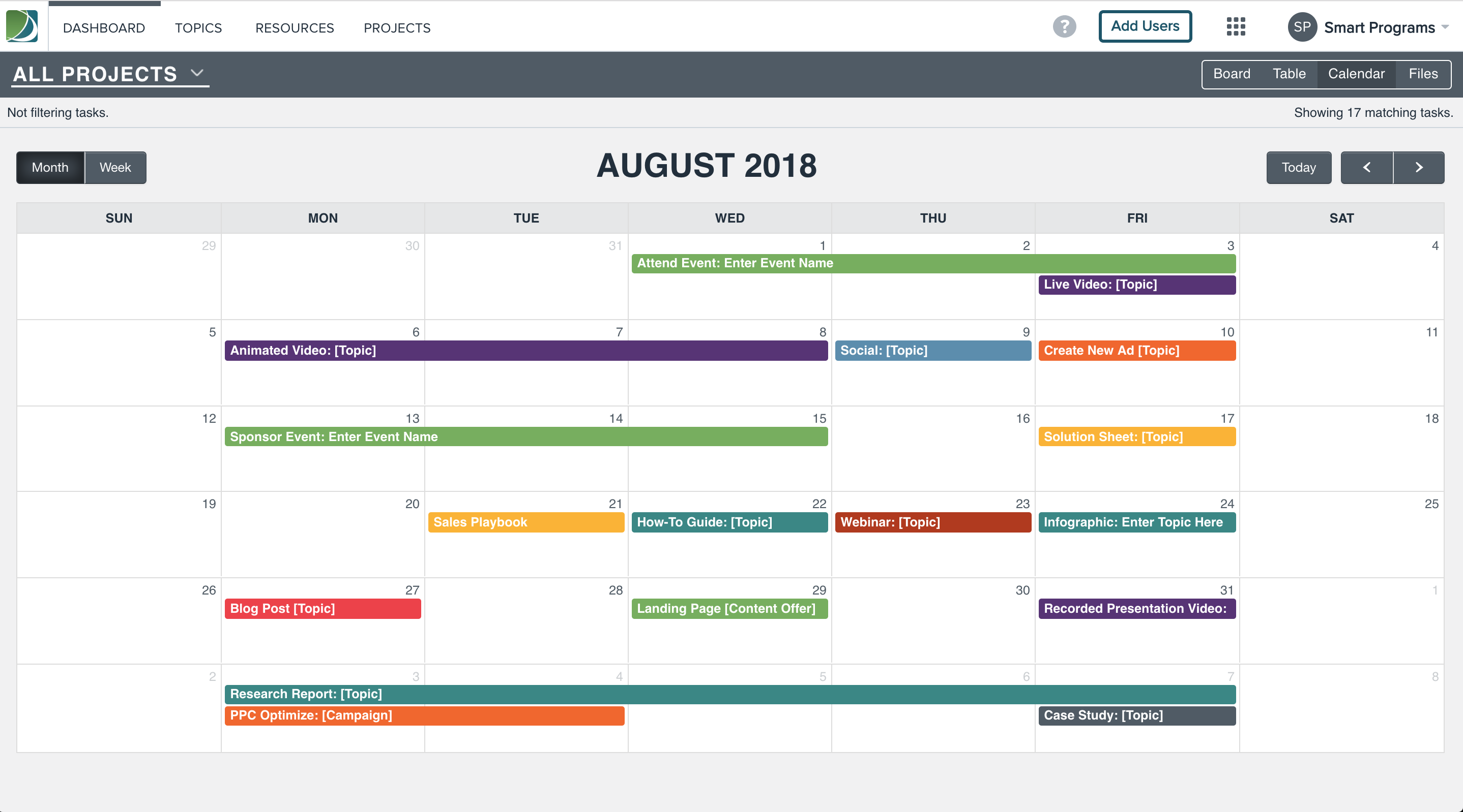 Multi-project calendar