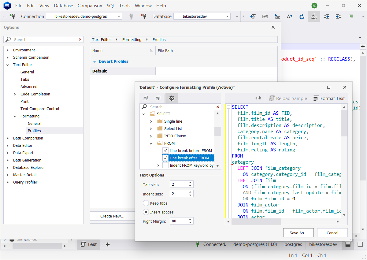 dbForge Studio for PostgreSQL screenshot: Database Development
