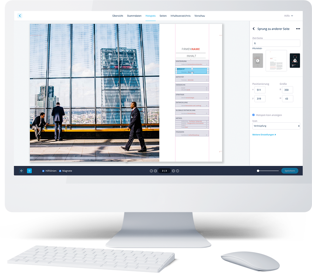 publishing.one screenshot: With publishing.one, you offer your users digital added value. A total of 15 different hotspot types (image gallery, YouTube/Vimeo, reading mode, and many more) are available for you to enhance your ePapers, flipbooks, and flip catalogs.