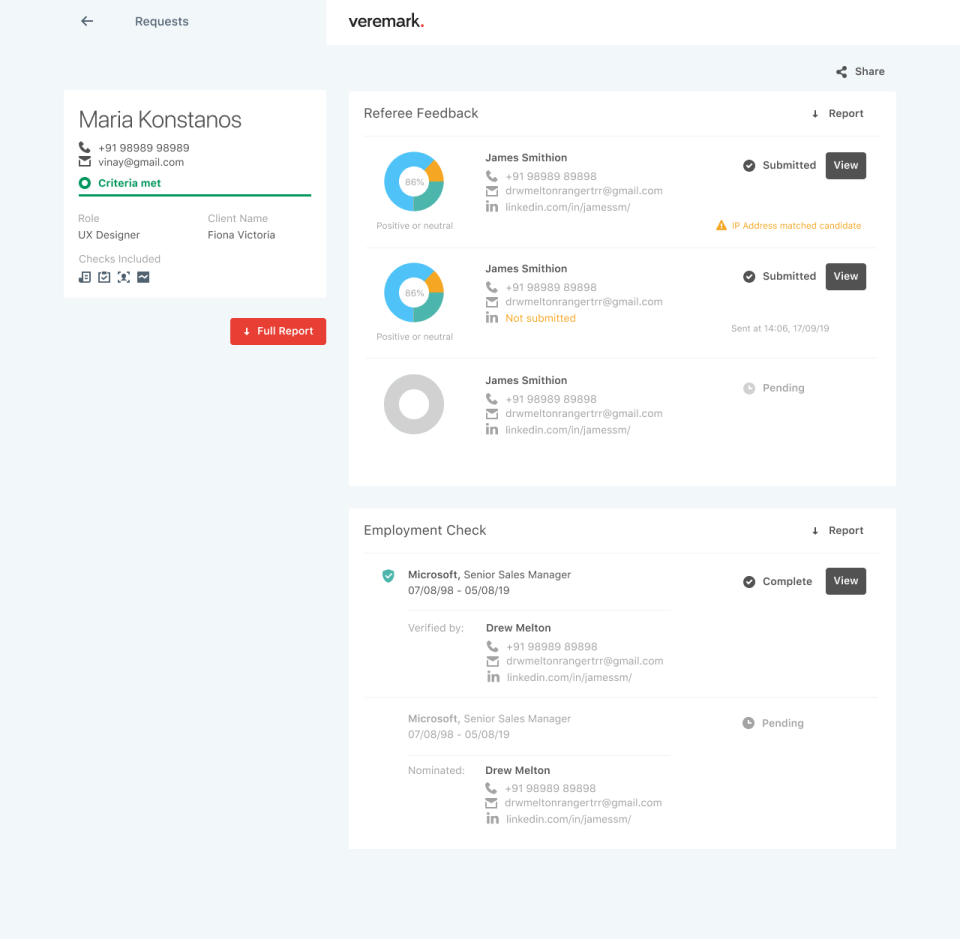 Veremark Software - Candidate Profile Page