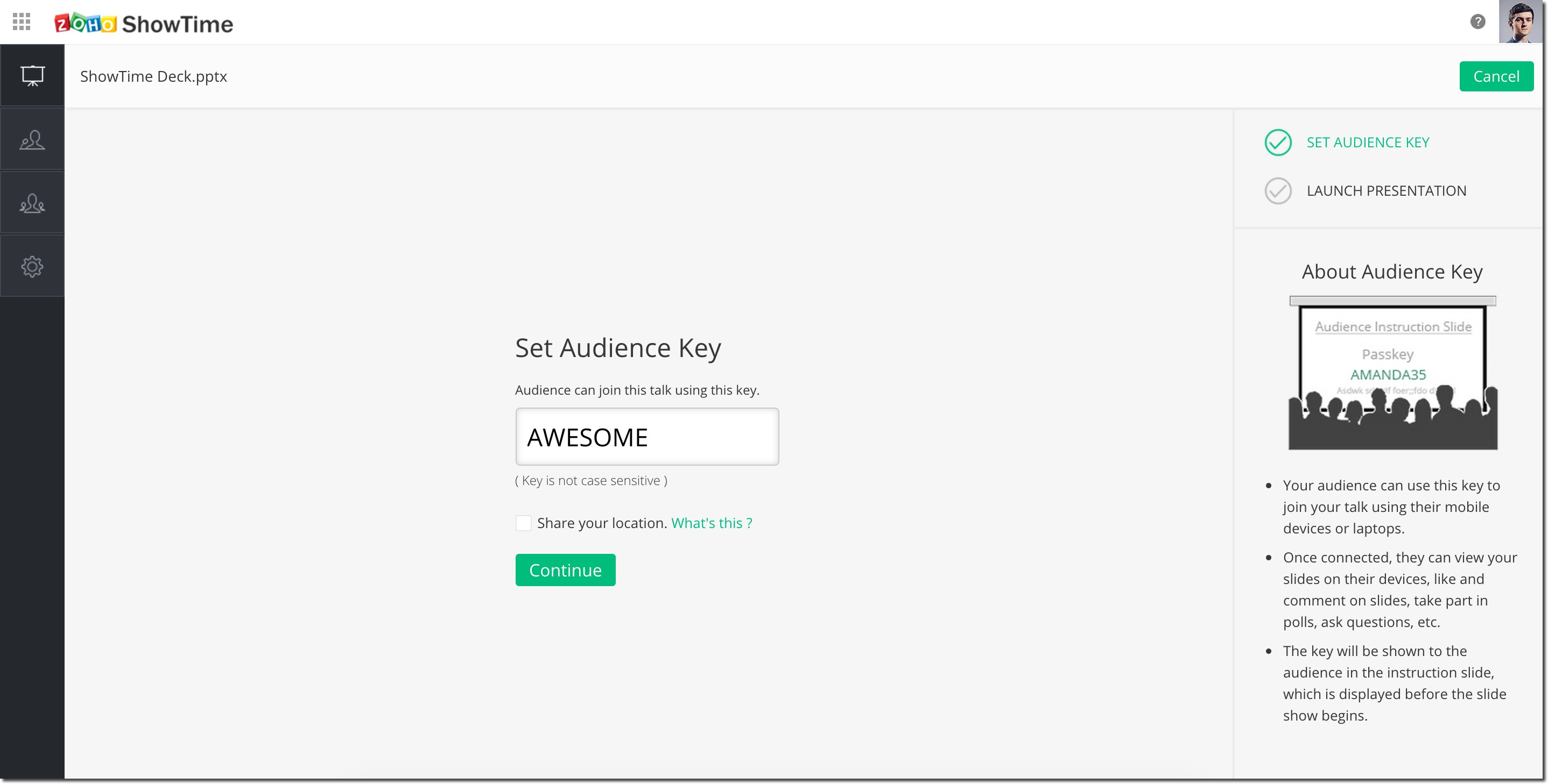 Zoho ShowTime audience key