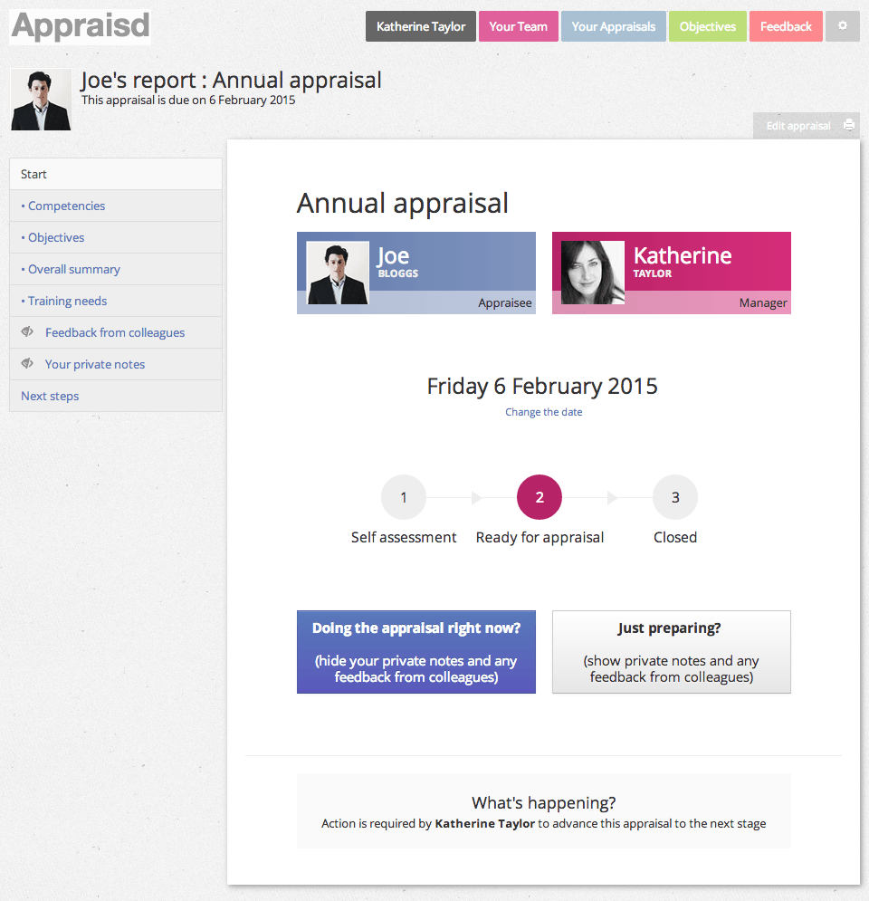 Appraisal start page