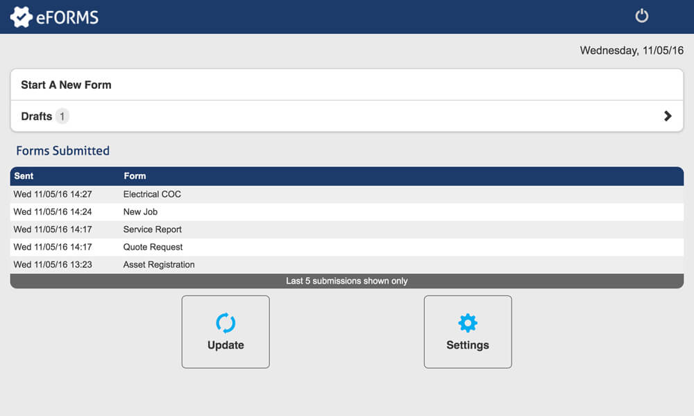 Simpro eForms screenshot: Users can track recent form submissions