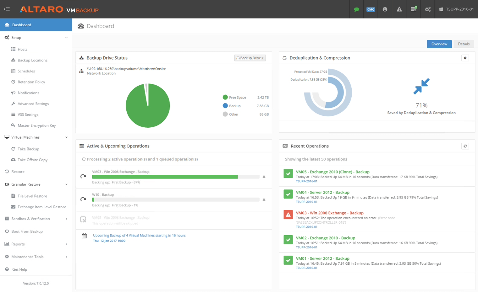 Monitor the status of your backup jobs from the dashboard