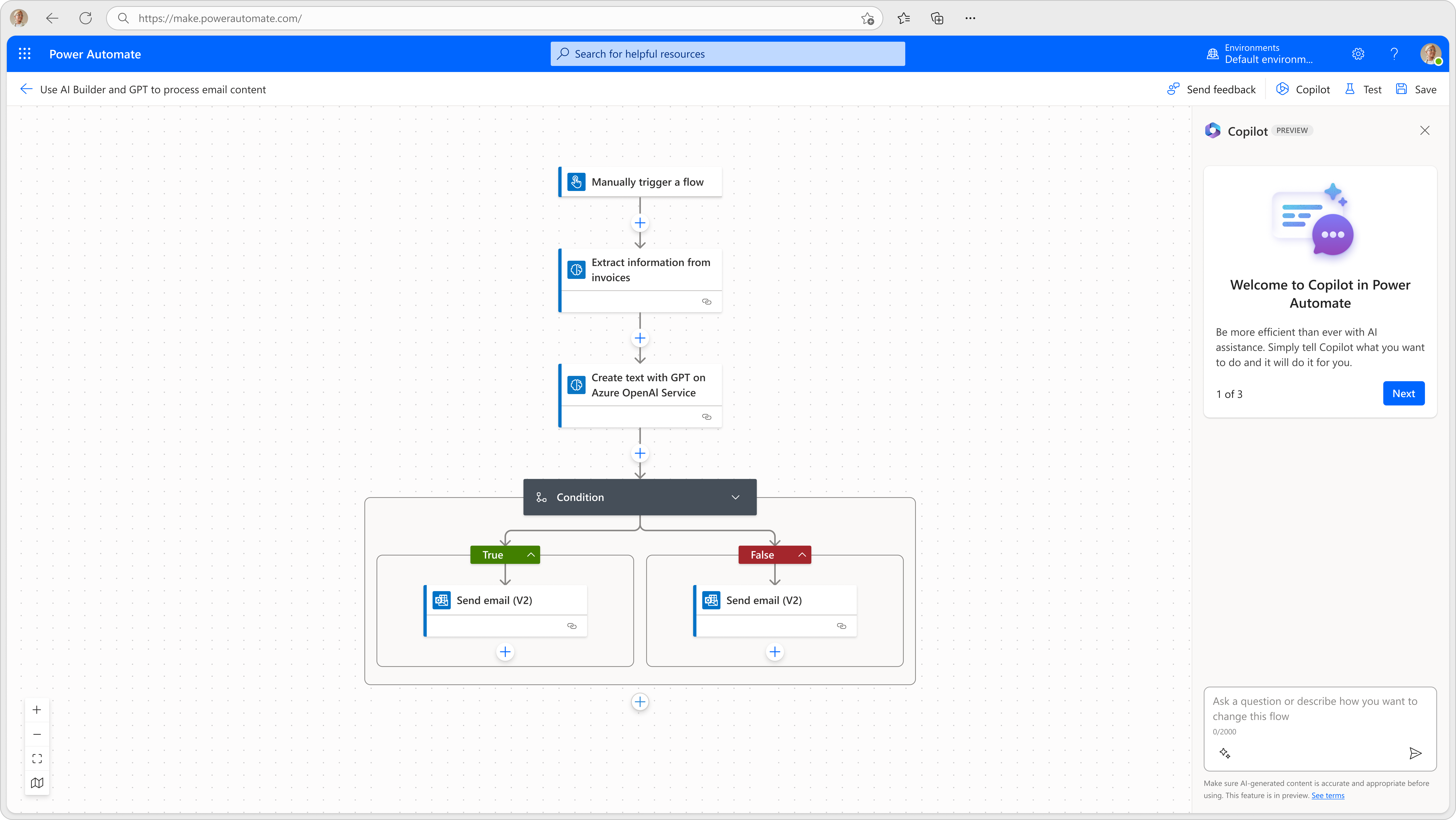 Microsoft Power Automate (Interface Screenshot) - Cloud Flow Designer with Copilot