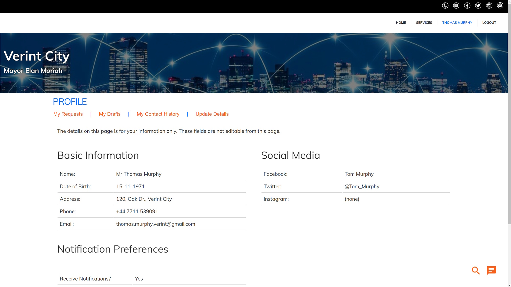 Verint Case Management screenshot: Verint Case Management Professional: Profile page