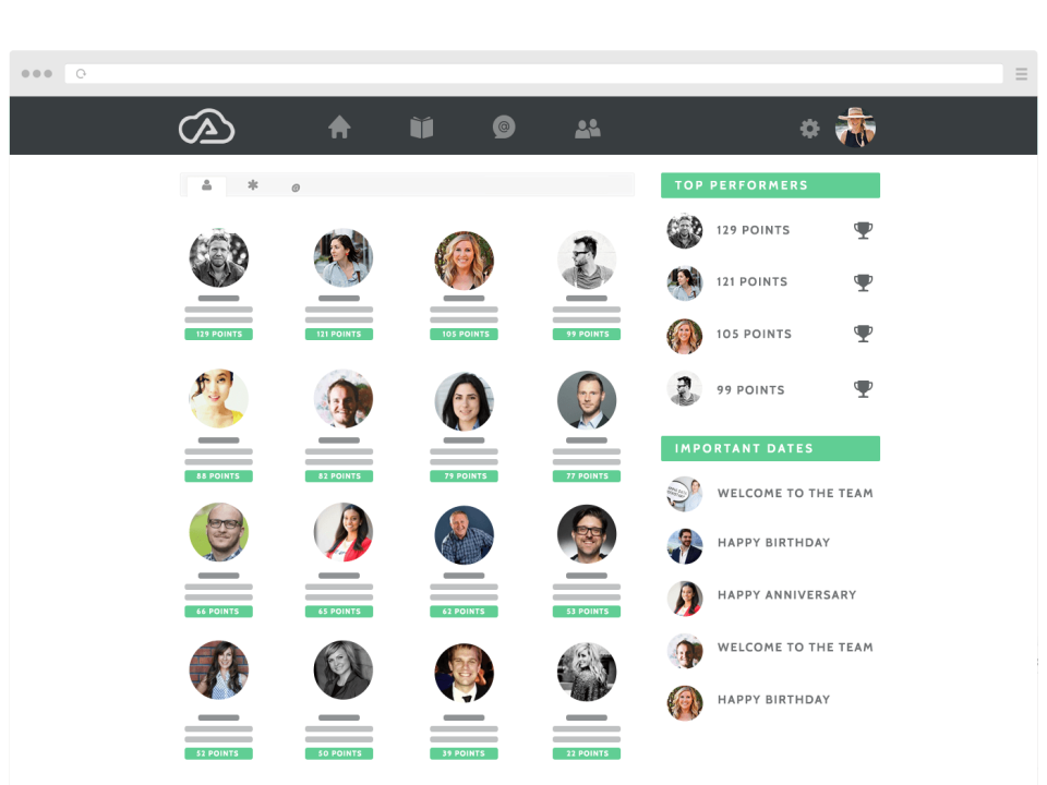 Wisetail LMS includes a built-in leaderboard, which ranks users according to the number of points they have earned through interactions
