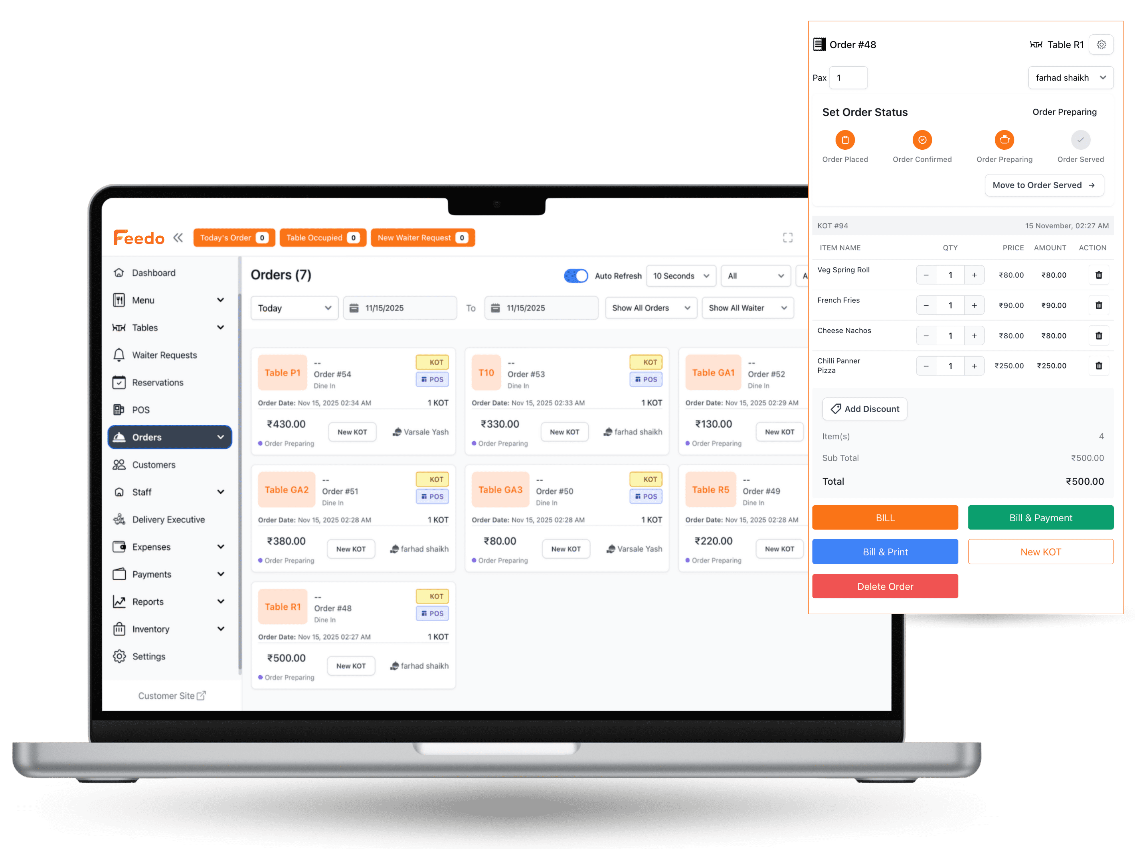 Feedo Software - Feedo order management screen