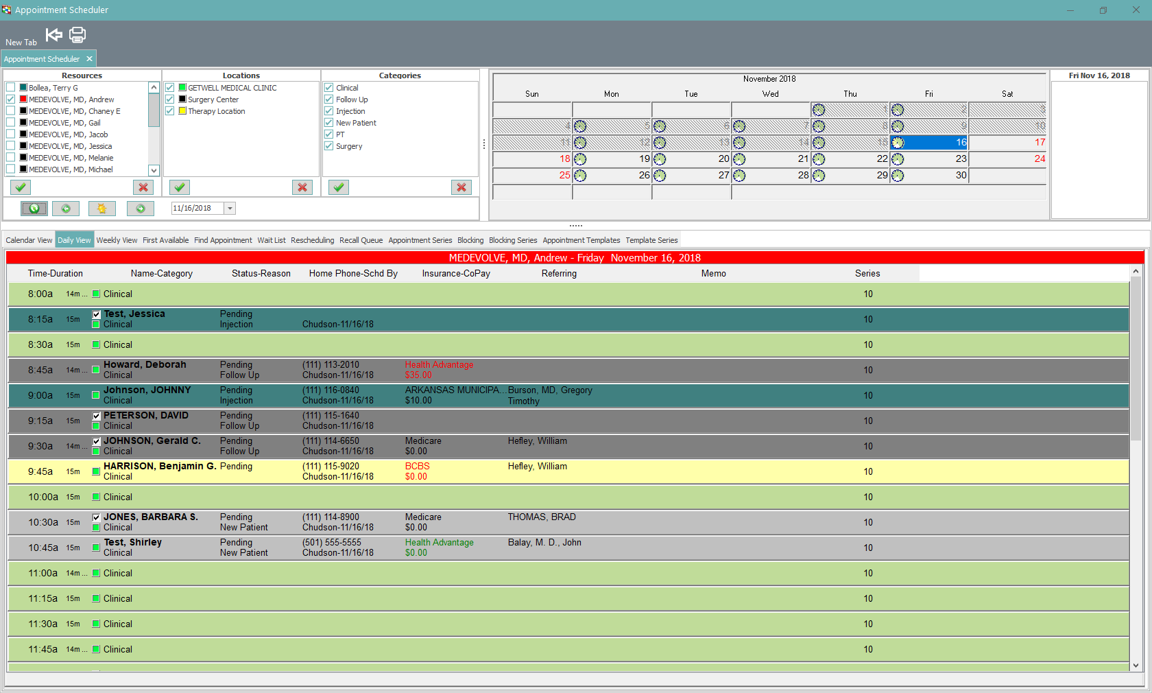 MedEvolve Software - MedEvolve PM Scheduler with customizable color coding and one click rescheduling.