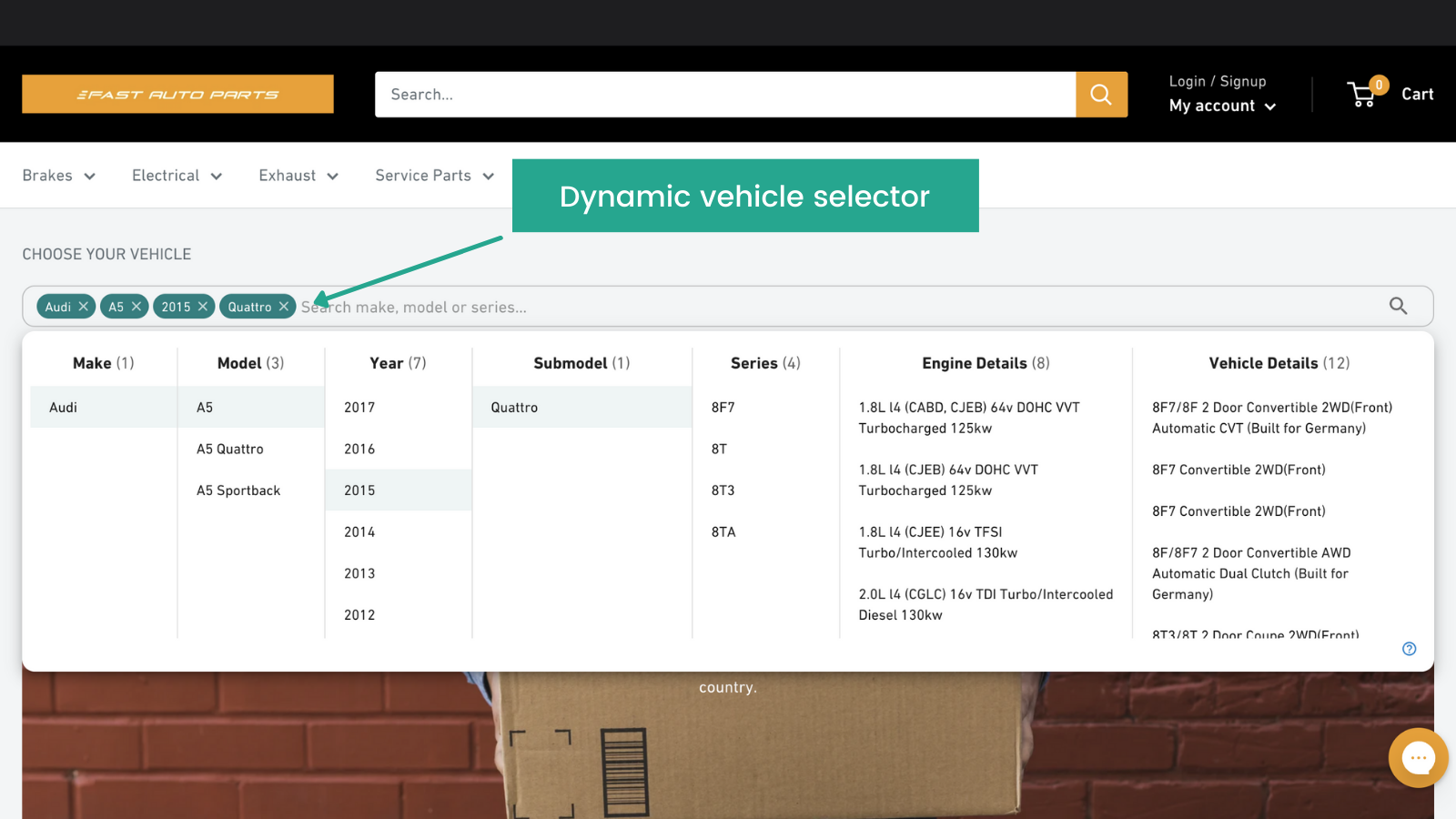 Vehicle selector for ecommerce store _PartsPal